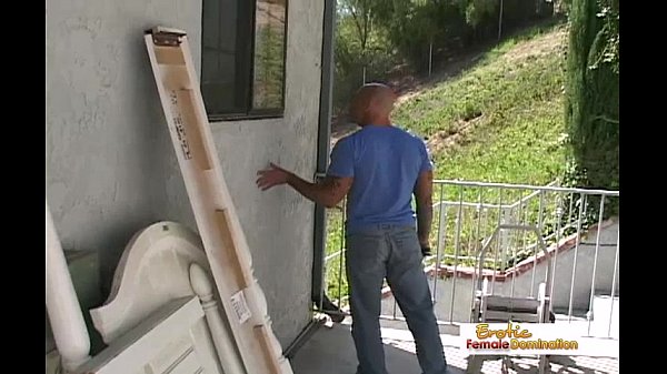 Bald plumber gets to fuck his busty client’s tight asshole